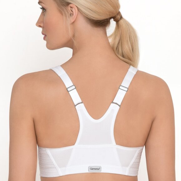 Glamorise SPORT Bra 32DD (HIGH-IMPACT) Wicks (RACERBACK) T-Back Zip-Up White NEW - Picture 14 of 16